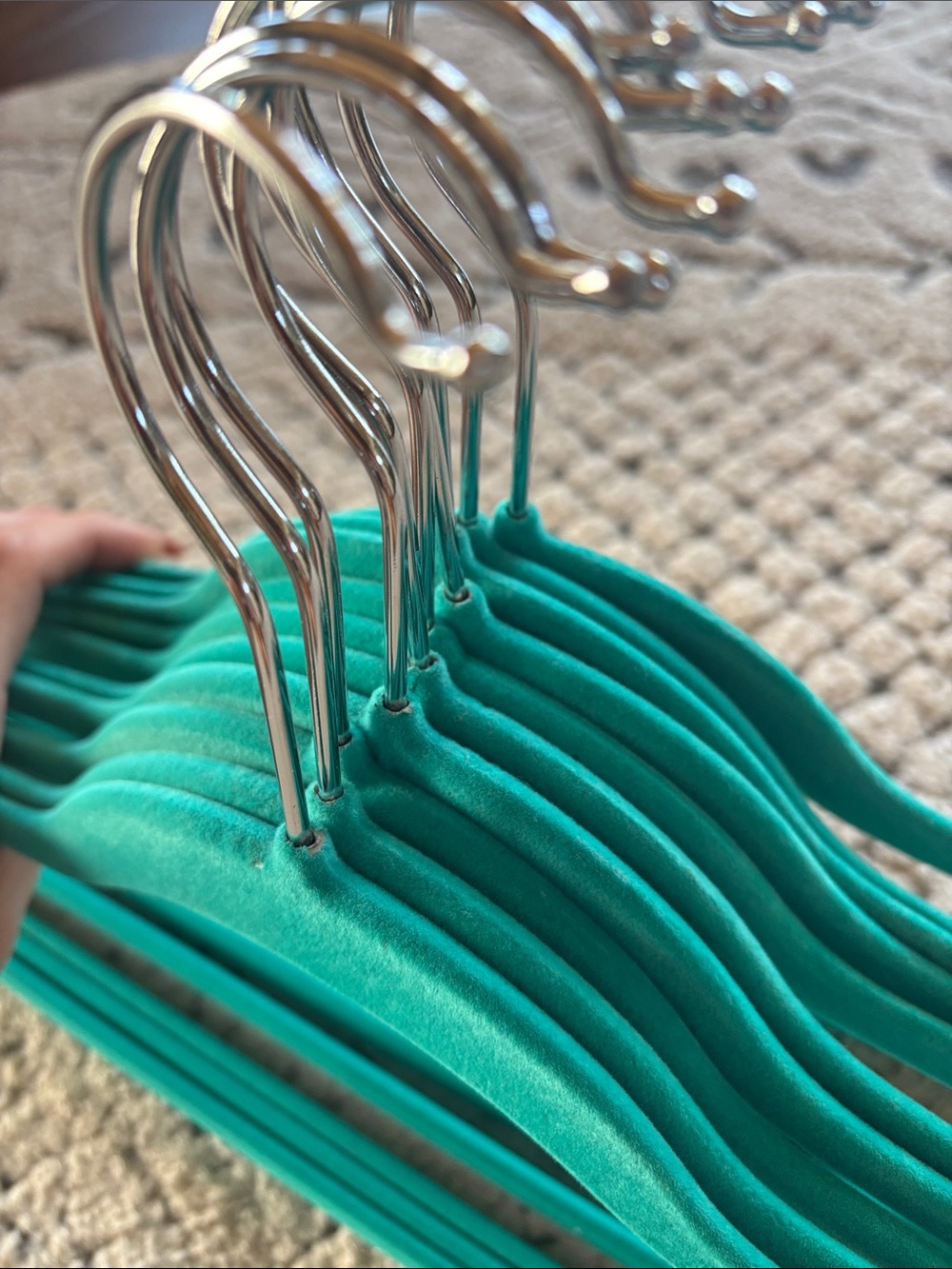 Teal Non-Slip Velvet Non-Slip Clothes Hangers - Set of 10 - Picture 3 of 4